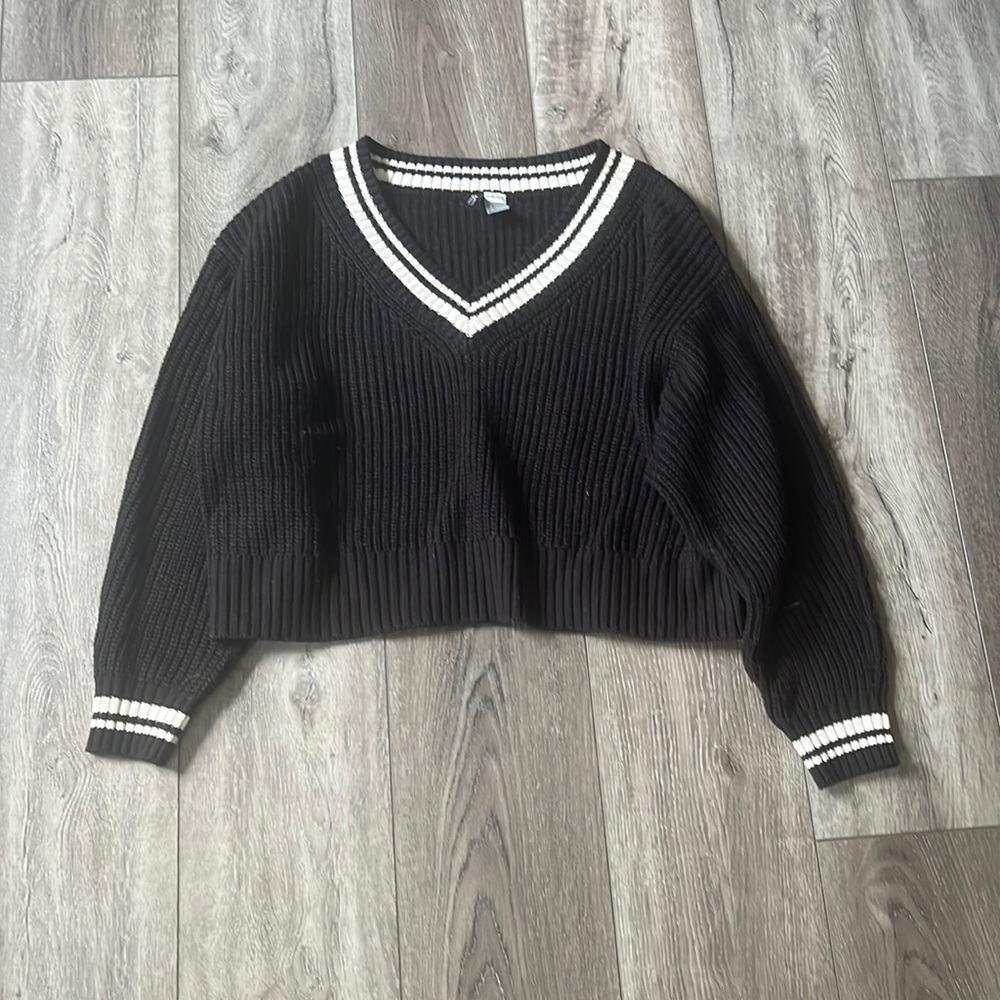 Trendy Goth Schoolgirl V-neck Oversized Sweater